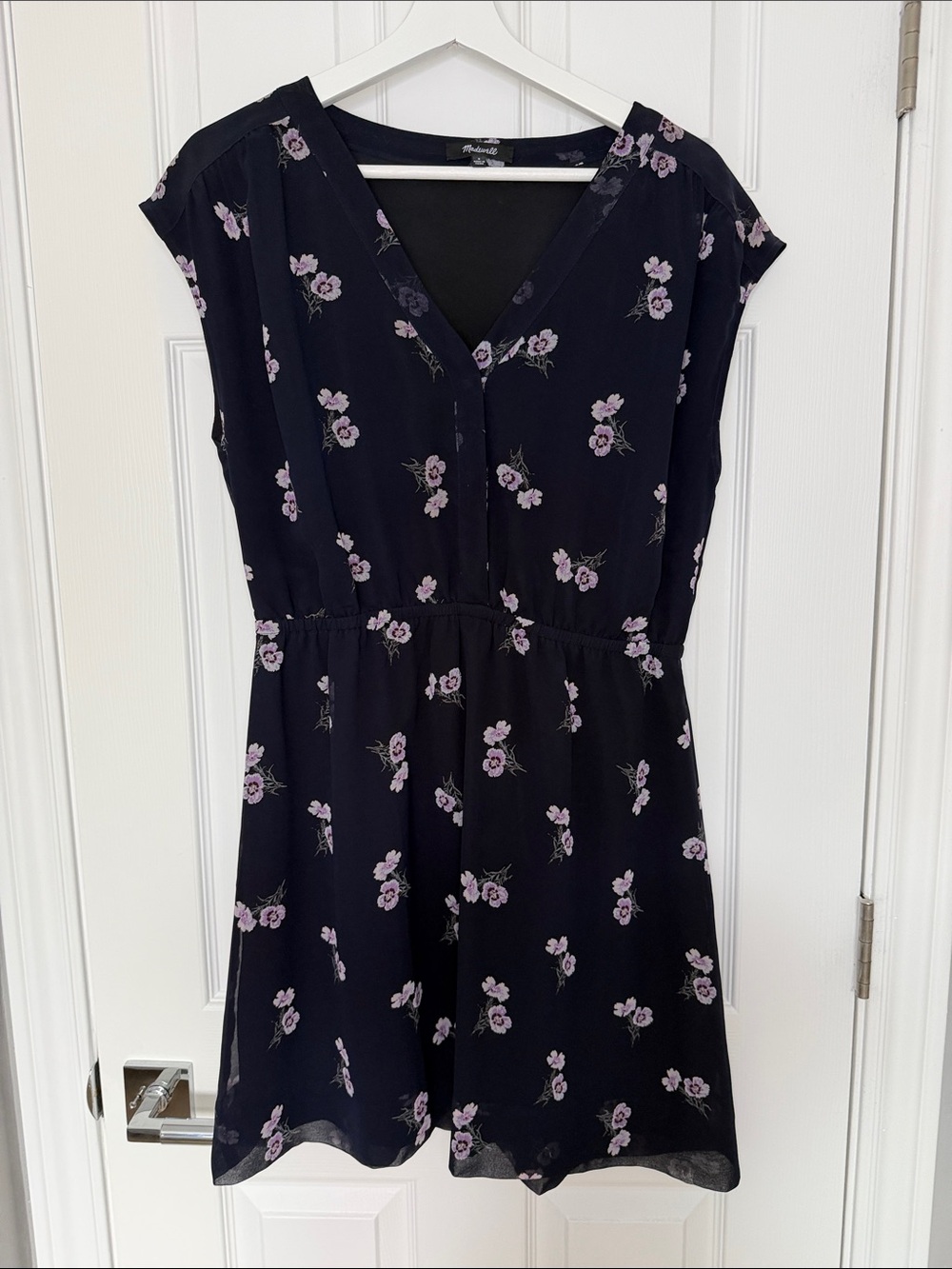 Madewell Navy Floral V-Neck Mini Dress